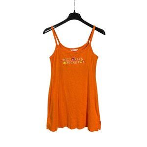 Vintage Y2K Victorias Secret Orange Cotton Spaghetti Strap Mini Tank Dress M Emb
